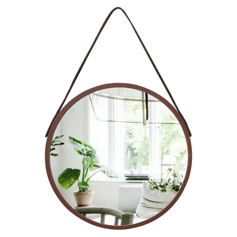 Vintage Wooden Round Wall Mirror Hanging Makeup Mirror Nordic Decor Mirror for Entryway Living Room Wall Decor