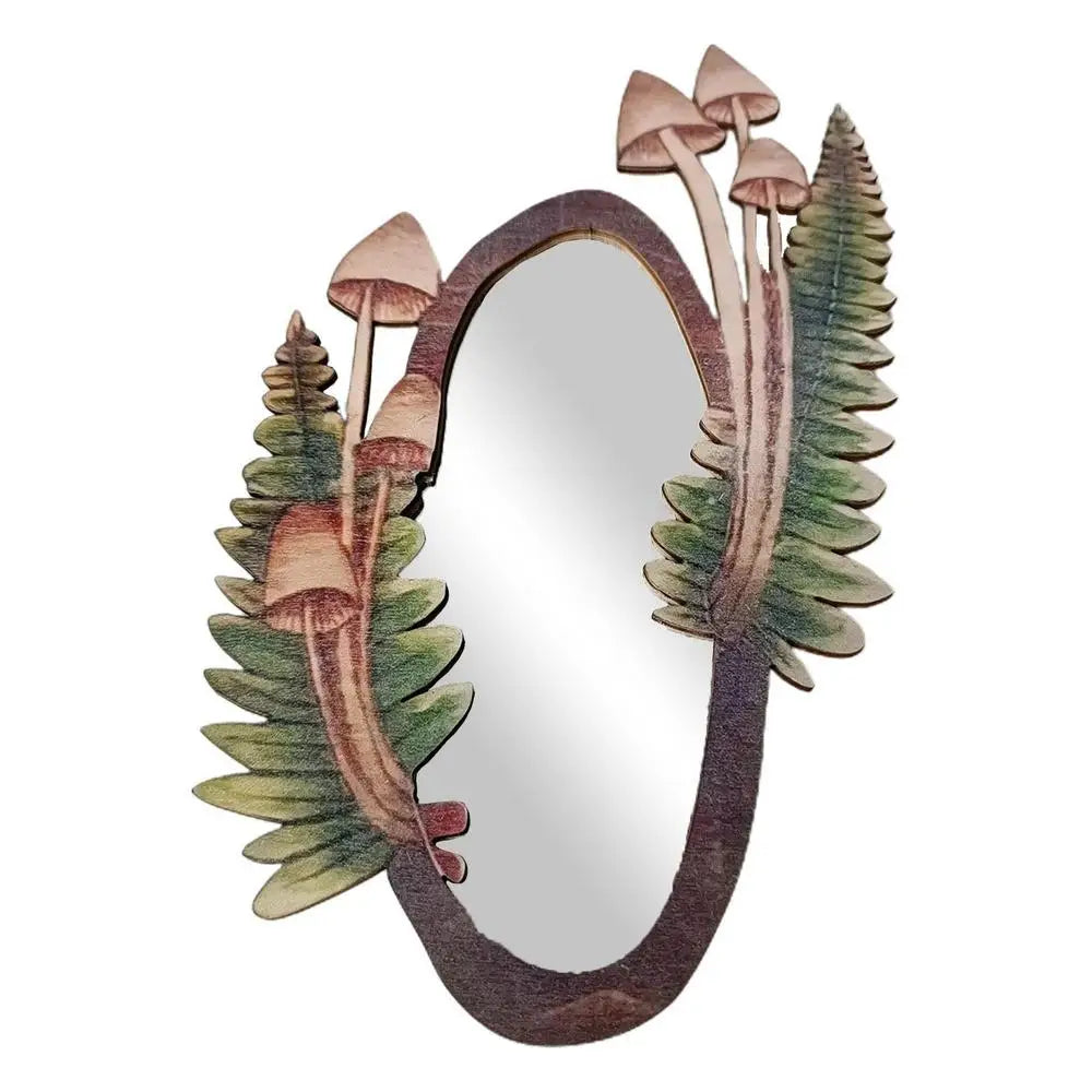 Decorative Wall Mirror Wooden Mushroom Forest Mirror Retro Mirror For Living Room Bedroom Bathroom Entryway Wall Decor