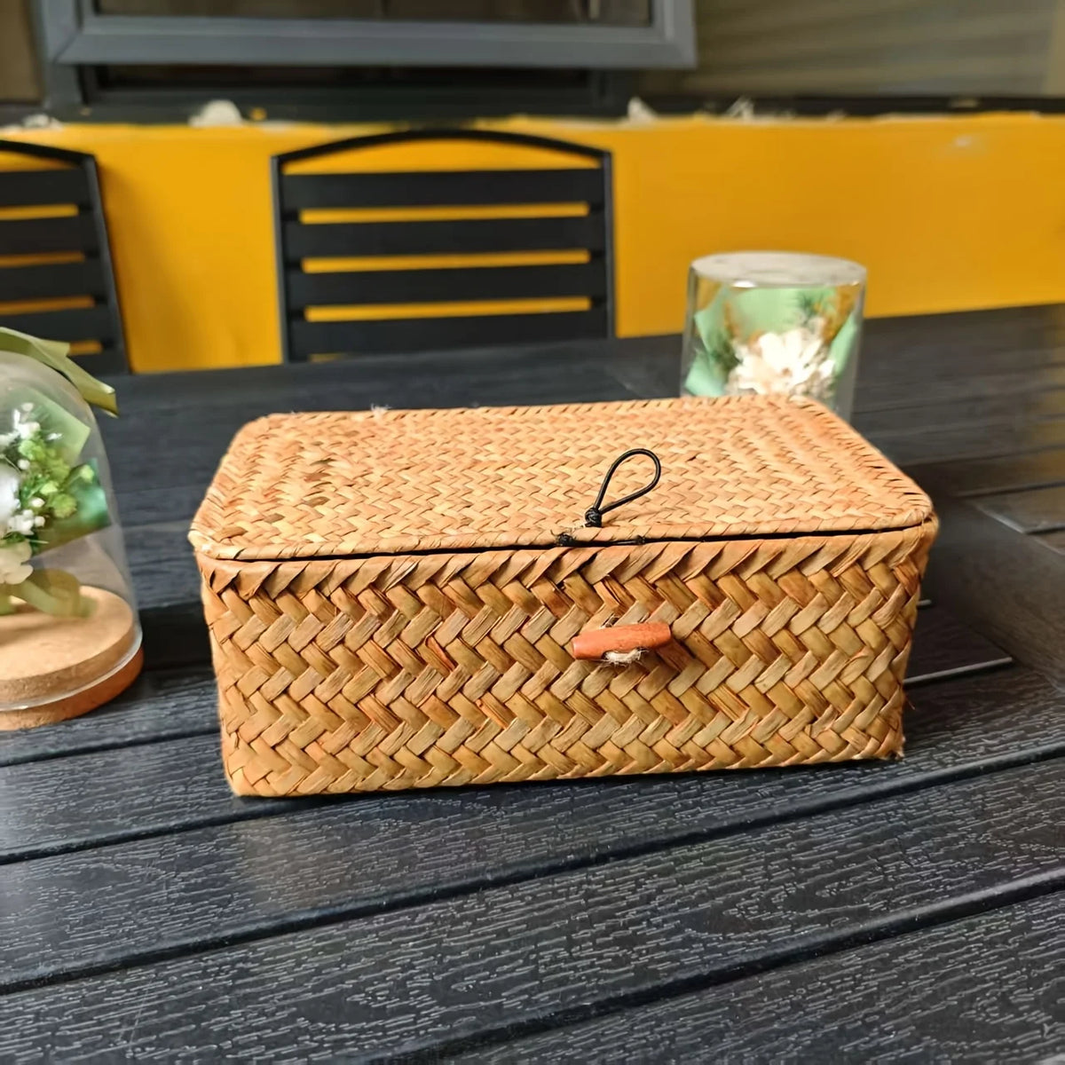 Woven Vintage Storage Rack Basket Boho Pastoral Home Decor Covered Storage Box Desktop Miscellaneous Storage Box Pastoral Basket