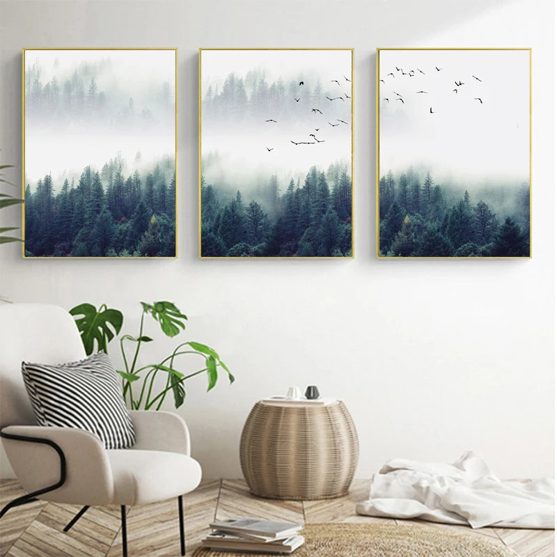 Nordic Style Forest Lanscape Wall Art Canvas Poster and Print Canvas Painting Decorative Picture for Living Room Home Decor