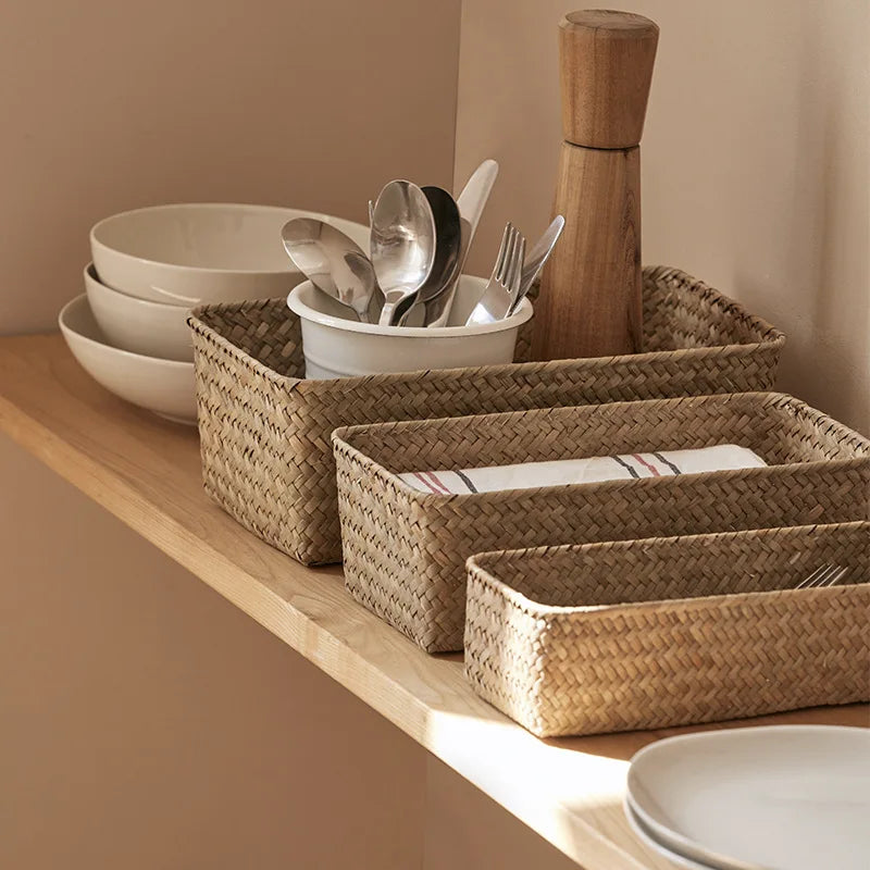 Storage Basket Handmade Woven Willow Storage Basket For Clothes Cosmetic Stationery Hairpins Jewelry Accessories