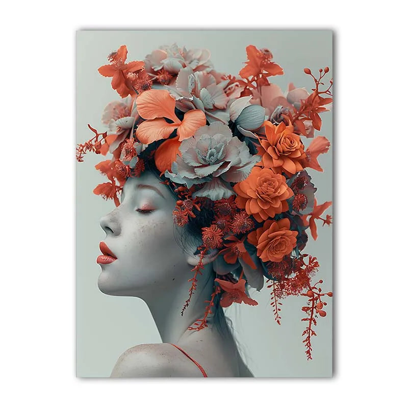 Nordic Wall Art Beautiful Woman & Flowers Vintage Canvas Painting Modern Style Poster Prints Bedroom Living Room Wall Decor