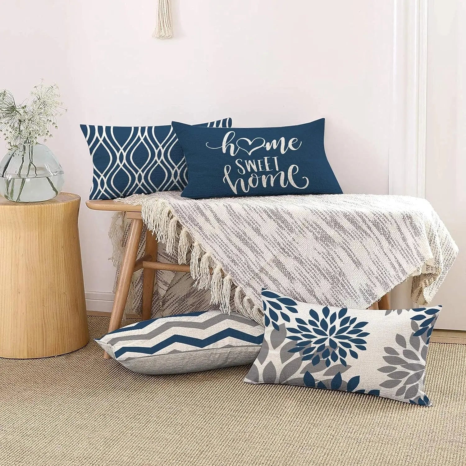 Linen Geometric Pillowcase 40x60cm Sofa Decoration Pillow Cover, Sofa Bedroom Furnishing Decoration Lumbar Cushion Cover