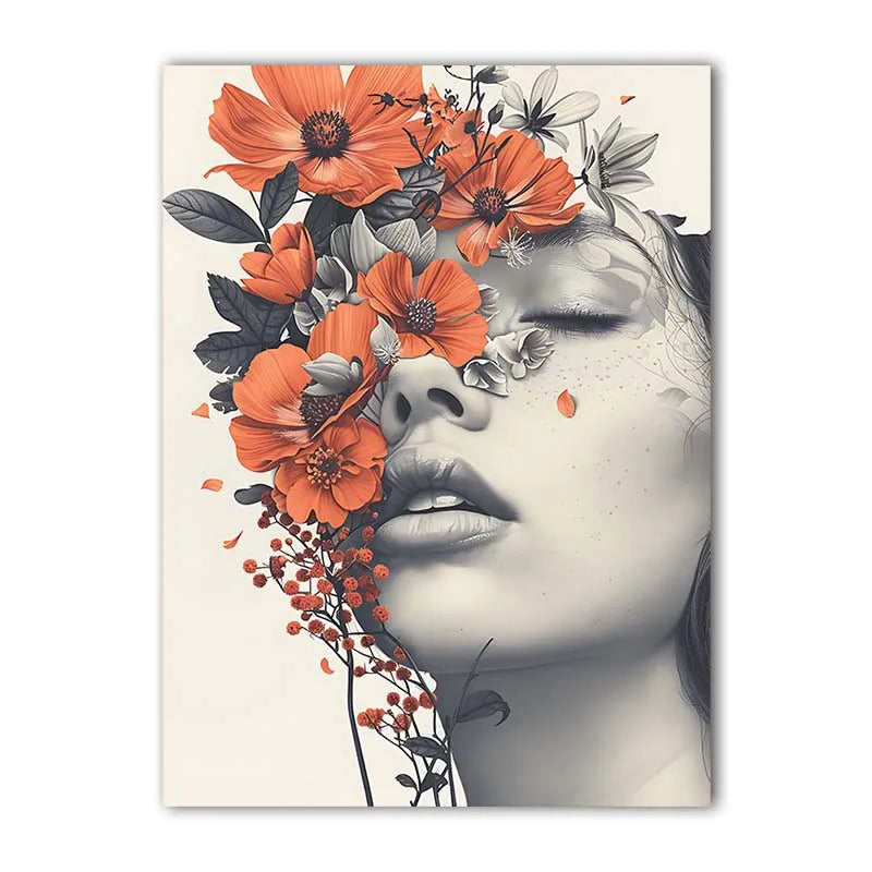Nordic Wall Art Beautiful Woman & Flowers Vintage Canvas Painting Modern Style Poster Prints Bedroom Living Room Wall Decor