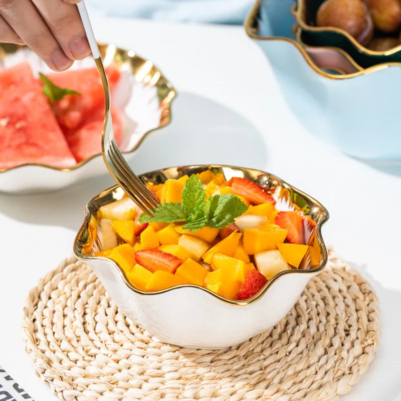 Nordic Luxury Ceramic Bowl Plate Set Tableware Creative Salad Vegetable Fruit Plate Dessert Noodle Bowl Crockery 8 inch