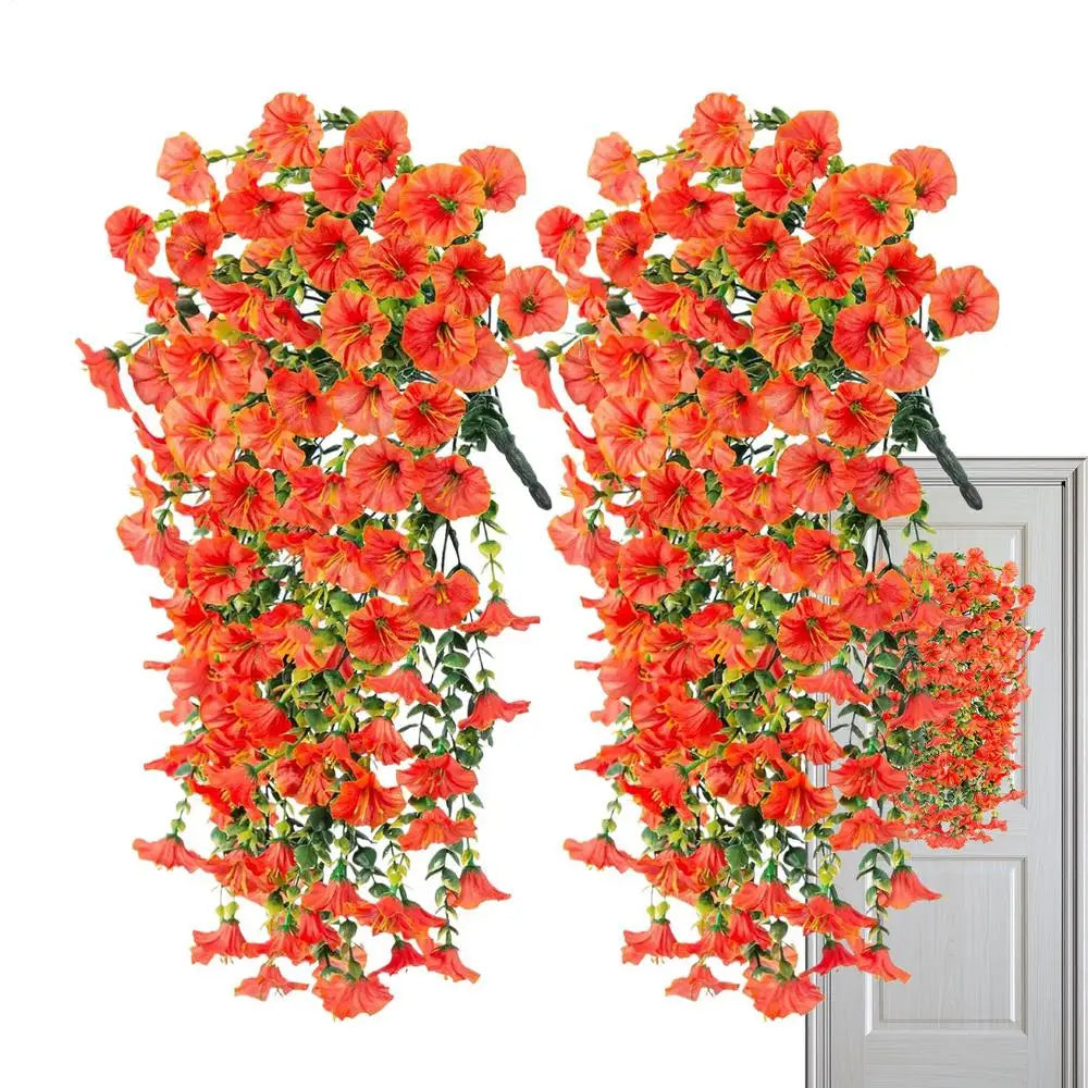 Fake Petunias 2 Pieces Faux Petunias Garden Flower Decor UV-Resistant Fake Plants For Porch Patio Garden Yard Wedding Party