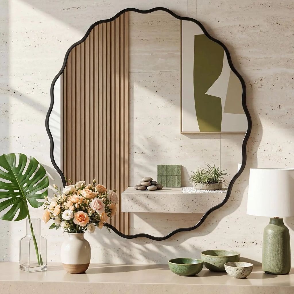 Wavy Edge Round Wall Mirror