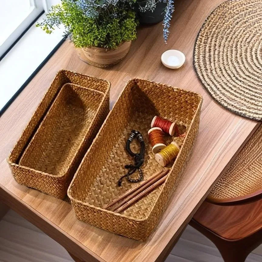 Storage Basket Handmade Woven Willow Storage Basket For Clothes Cosmetic Stationery Hairpins Jewelry Accessories