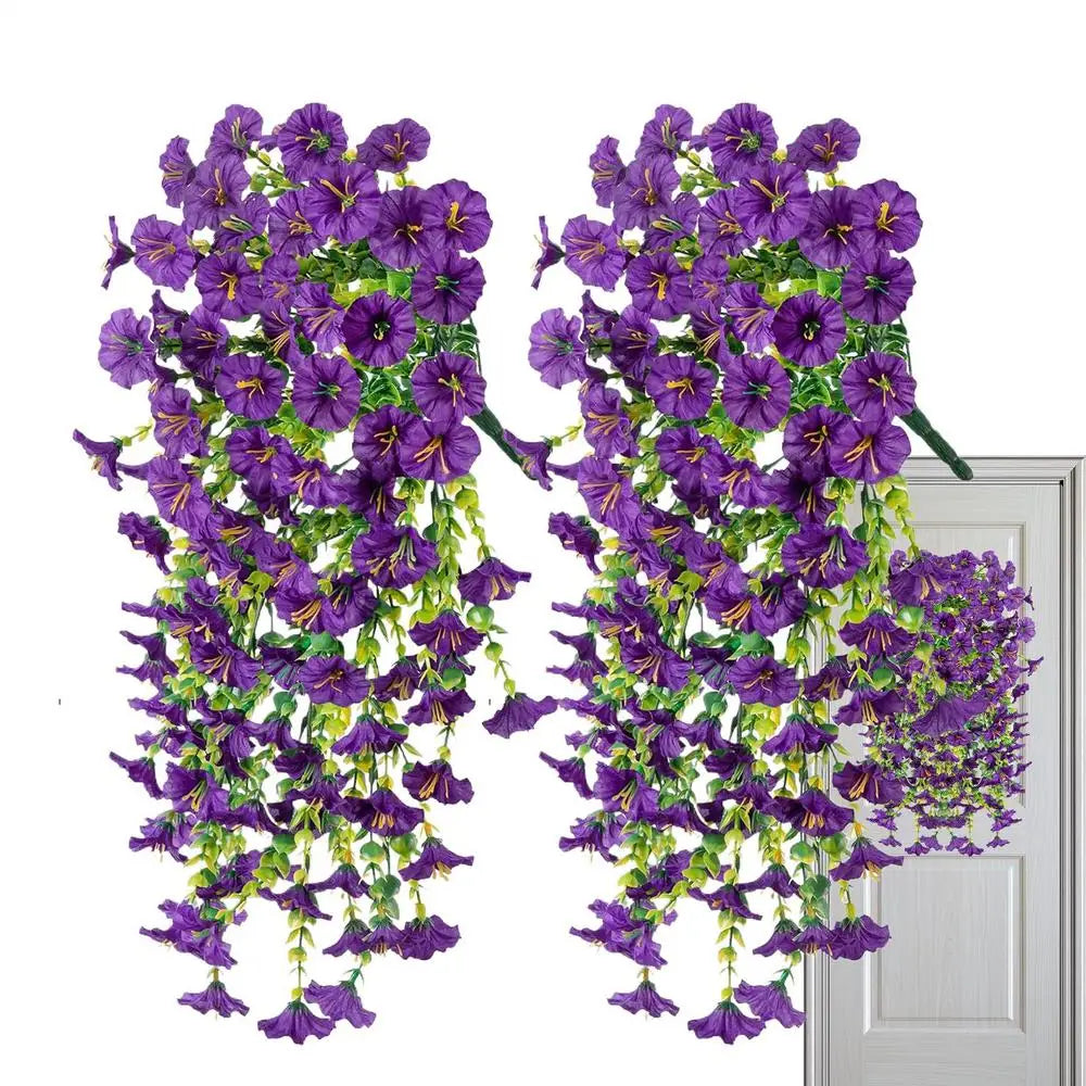 Fake Petunias 2 Pieces Faux Petunias Garden Flower Decor UV-Resistant Fake Plants For Porch Patio Garden Yard Wedding Party