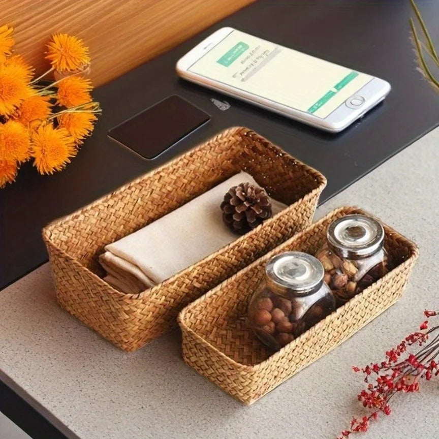 Storage Basket Handmade Woven Willow Storage Basket For Clothes Cosmetic Stationery Hairpins Jewelry Accessories