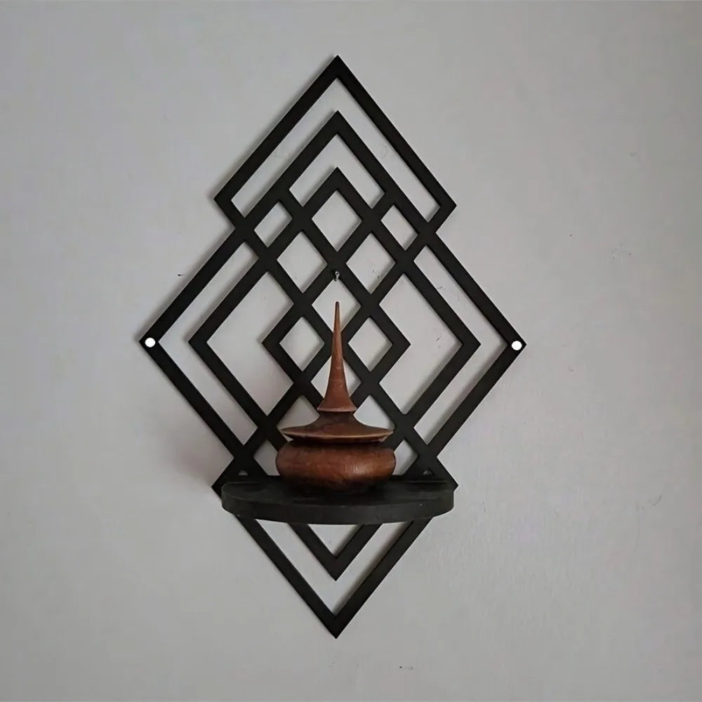 Wooden Wall Mounted Decorative Shelf Geometric Hanging Floating Wall Storage Rack Home Decoration Hollow Out Wall Decor Bedroom