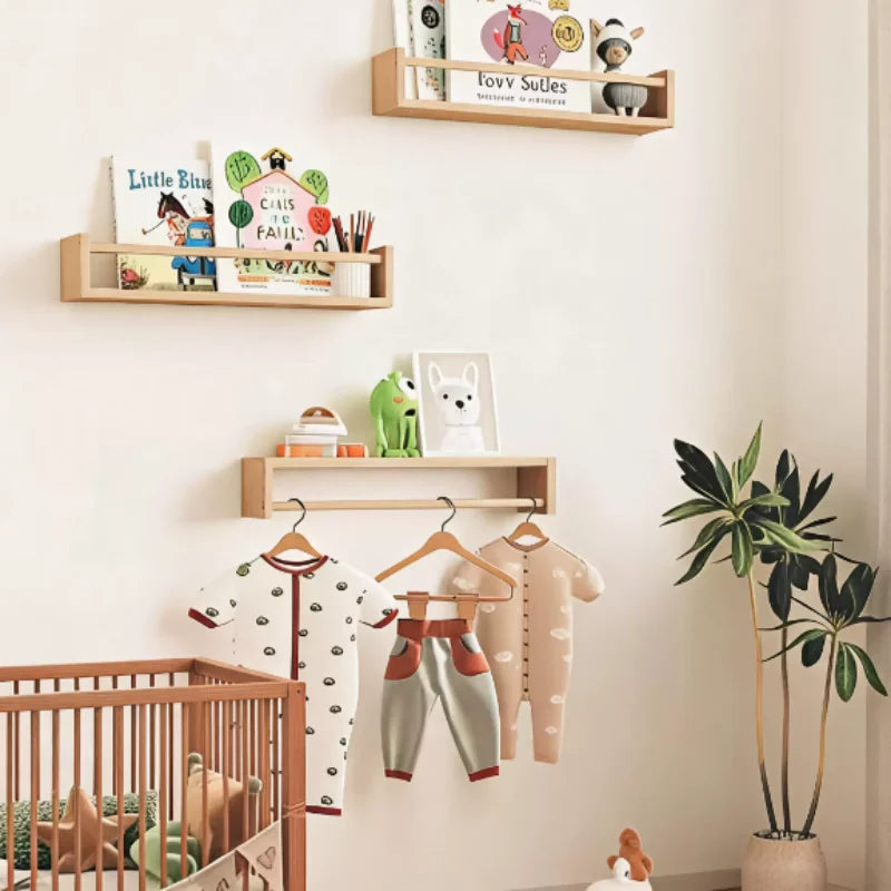 Floating Wall Mount Shelf Wooden Kids Bookshelf Decor Organizer for Home Spice Book Bathroom Storage