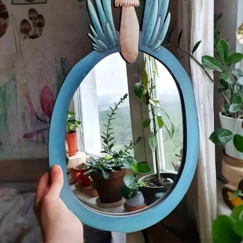 Decorative Wall Mirror Wooden Mushroom Forest Mirror Retro Mirror For Living Room Bedroom Bathroom Entryway Wall Decor