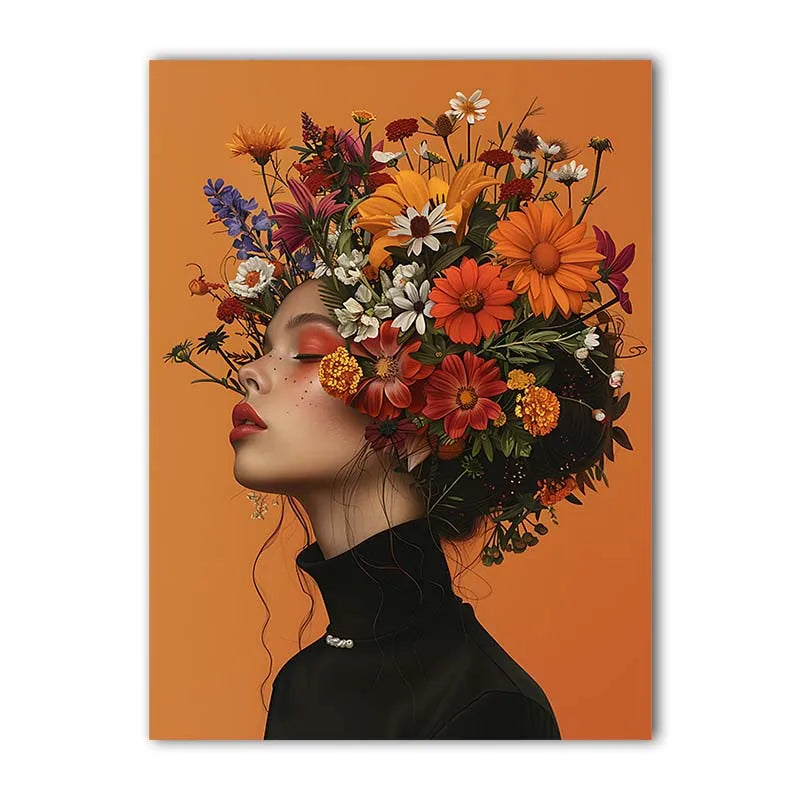 Nordic Wall Art Beautiful Woman & Flowers Vintage Canvas Painting Modern Style Poster Prints Bedroom Living Room Wall Decor