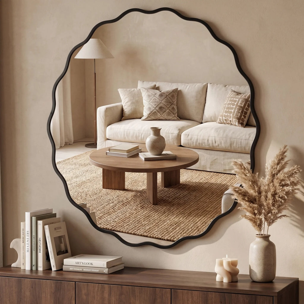 Wavy Edge Round Wall Mirror