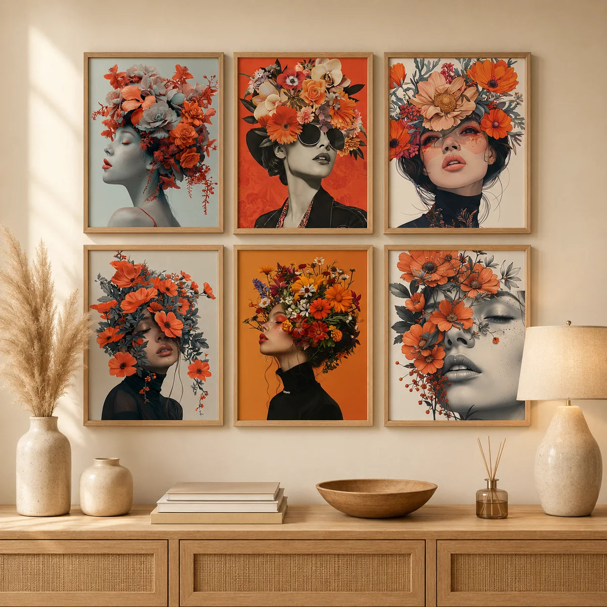 Nordic Wall Art Beautiful Woman & Flowers Vintage Canvas Painting Modern Style Poster Prints Bedroom Living Room Wall Decor