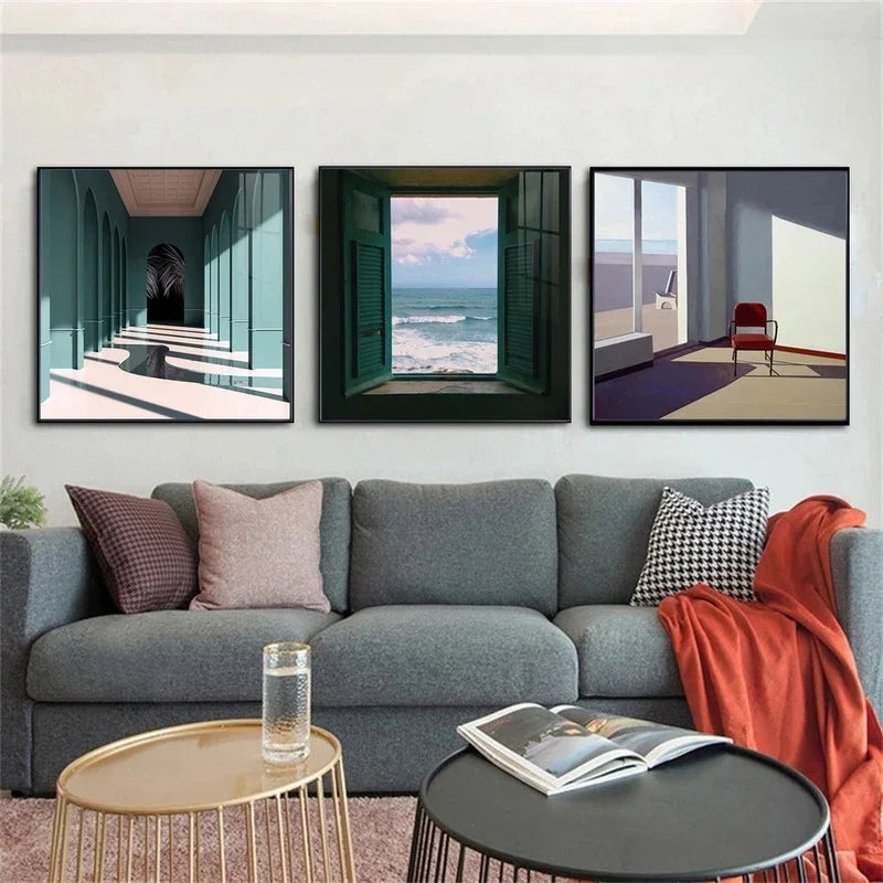 Nordic Window Outside Landscape Canvas Painting Print Scenery Interior Wall Art Poster Canvas Picture for Home Decoration