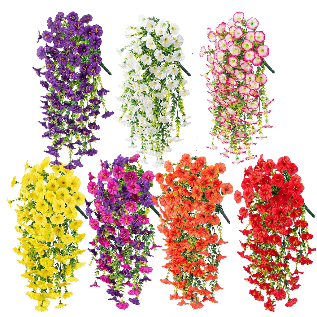 Fake Petunias 2 Pieces Faux Petunias Garden Flower Decor UV-Resistant Fake Plants For Porch Patio Garden Yard Wedding Party