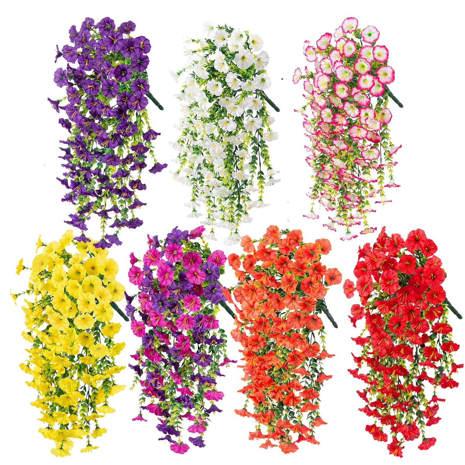 Fake Petunias 2 Pieces Faux Petunias Garden Flower Decor UV-Resistant Fake Plants For Porch Patio Garden Yard Wedding Party