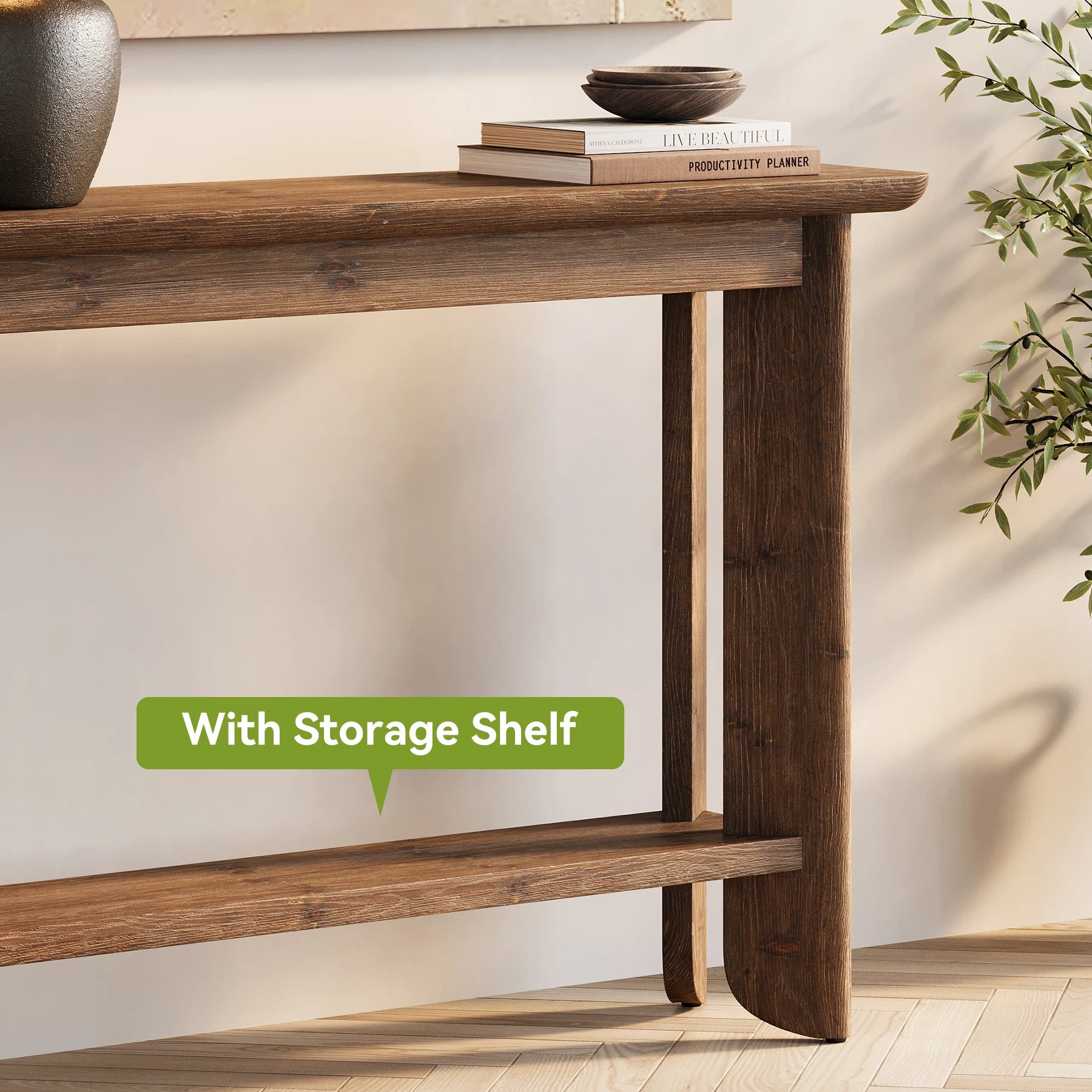 Walnut 2-Tier Console Table