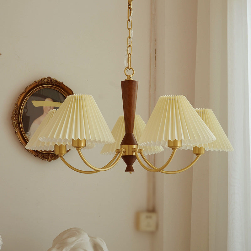 Brass Retro Japanese Single Pleated Walnut Chandelier