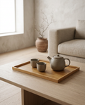 Natural Bamboo Wooden Decorative Tray styled in a Japandi interior