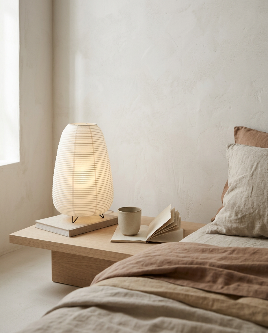 Wabi-Sabi LED Table Lamp styled in a Japandi interior