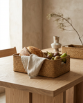 Woven Seagrass Basket for Home Decor styled in a Japandi interior