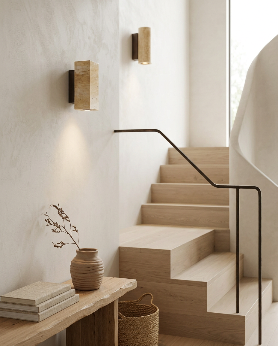 Wabi Sabi Yellow Marble Wall Lamp styled in a Japandi interior