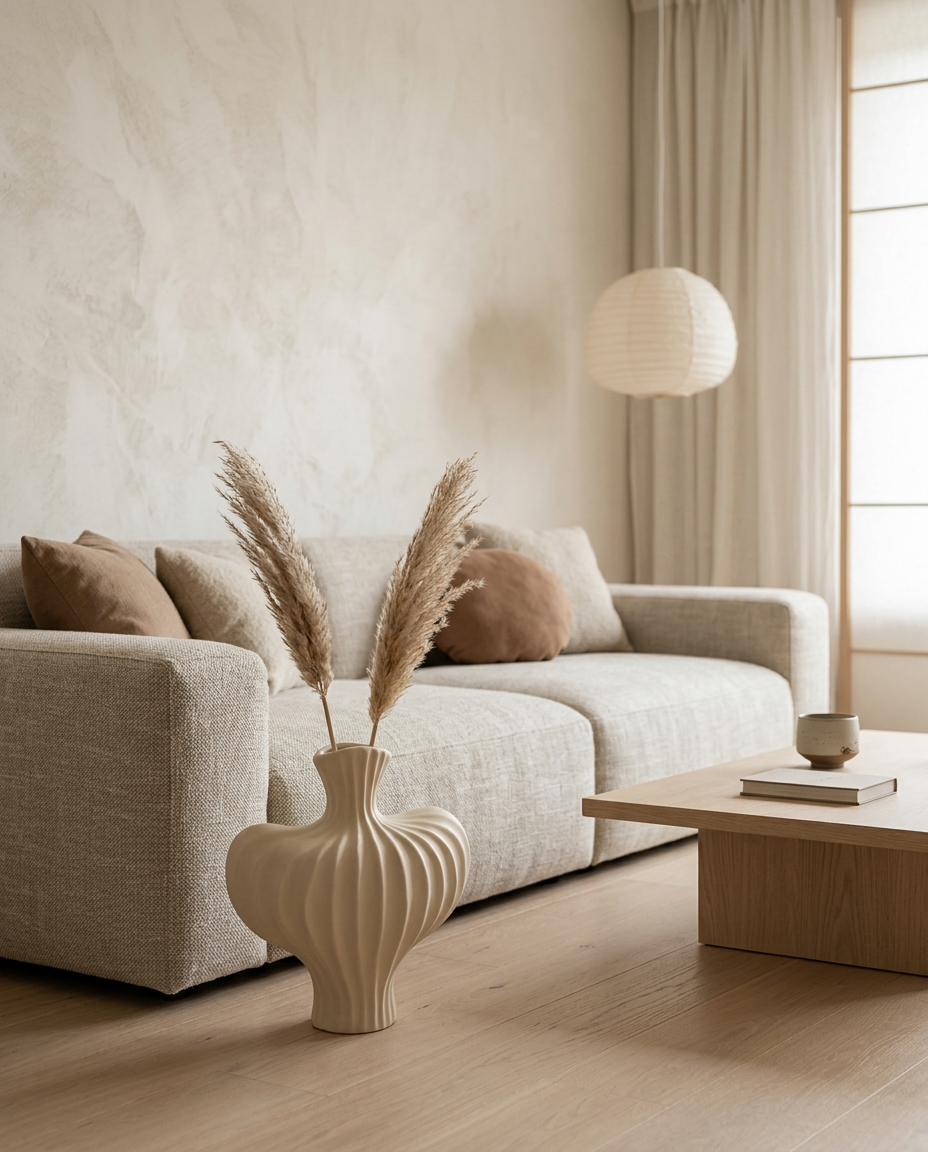 Ceramic Floor Vase styled in a Japandi interior