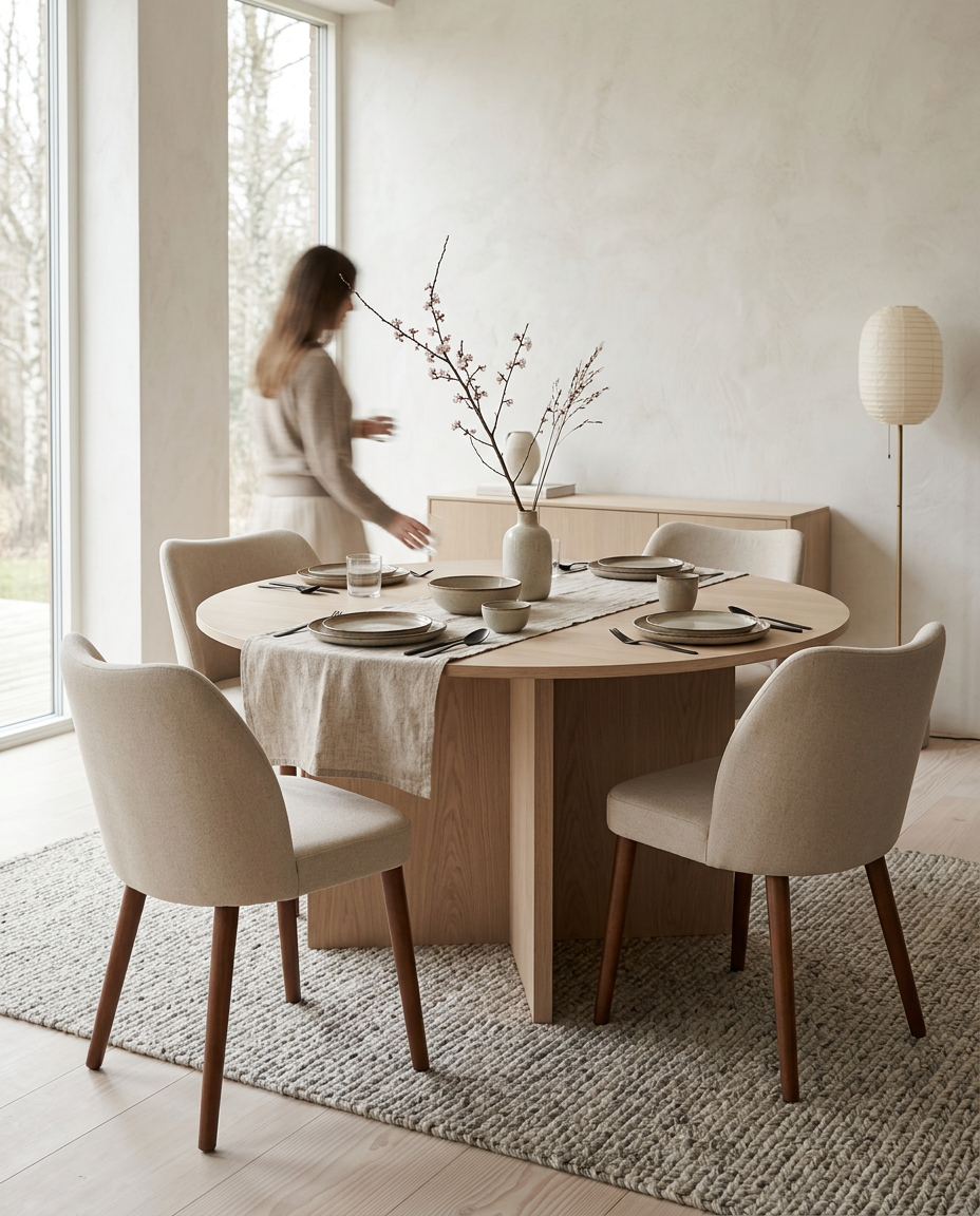 Modern Upholstered Dining Chairs Set of 2 styled in a Japandi interior