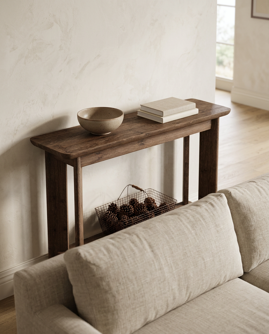 Tribesigns Solid Wood 2-Tier Console Table styled in a Japandi interior