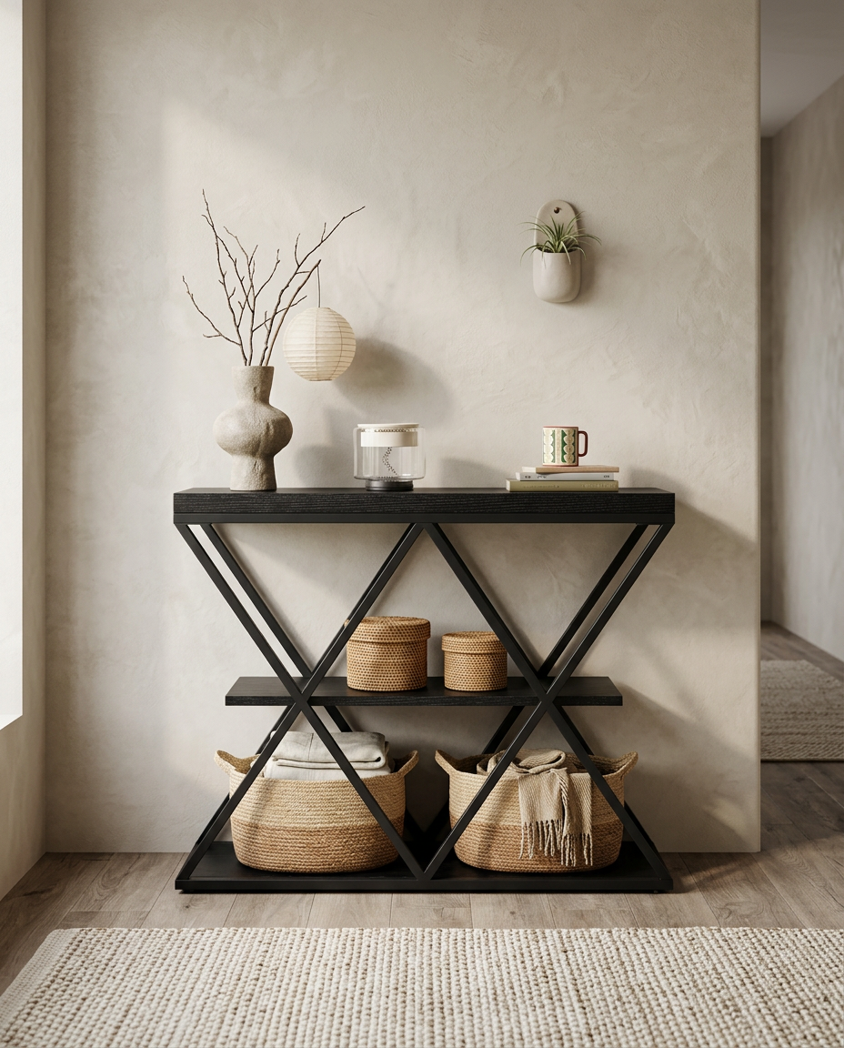3-Tier Console Table styled in a Japandi interior