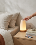 Colour Changing Bedside Lamp styled in a Japandi interior
