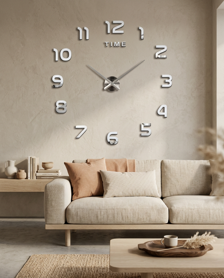 3D Acrylic Wall Clock styled in a Japandi interior