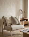 Striped Plush Cushion Cover styled in a Japandi interior