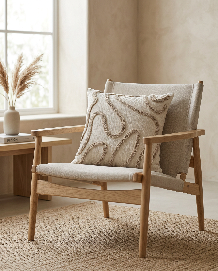 Chenille Geometric Cushion Cover styled in a Japandi interior