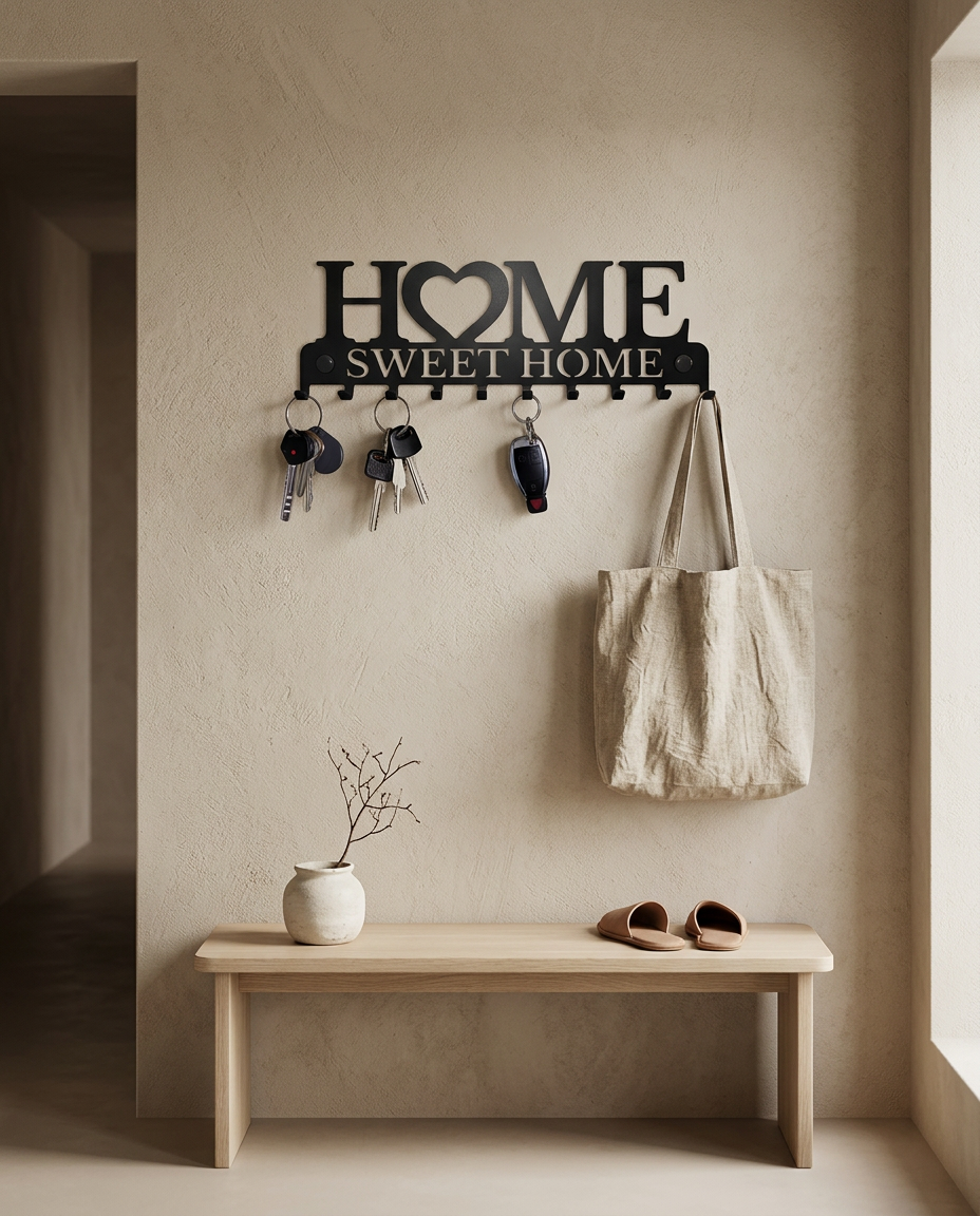 Metal Wall Key Hooks styled in a Japandi interior