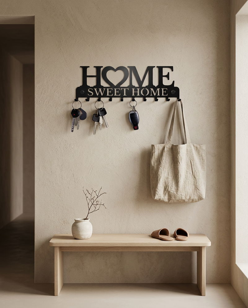 Metal Wall Key Hooks styled in a Japandi interior