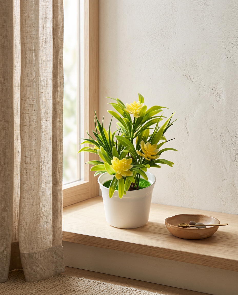 Artificial Flower Bonsai Pot styled in a Japandi interior