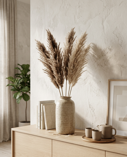 Artificial Pampas Grass styled in a Japandi interior