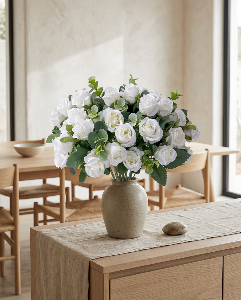 Faux Eucalyptus Bouquet styled in a Japandi interior