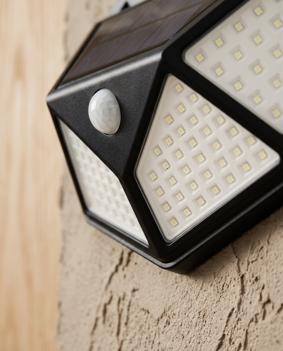 Solar Motion Sensor Lights — close detail of the LED panel face and sensor lens