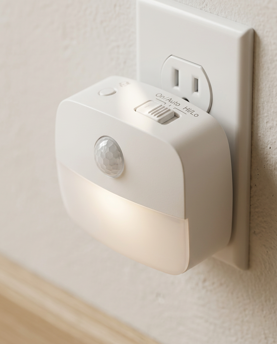 Plug In Motion Night Light — close detail of the soft-glow diffuser face in the socket