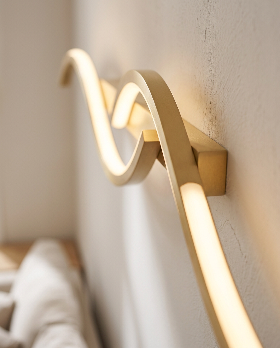 Minimalist LED Wall Light — close detail of the slim body and glowing diffuser strip
