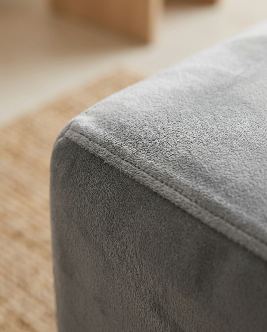 Velvet Ottoman Cover — close detail of the velvet pile and stitched seam