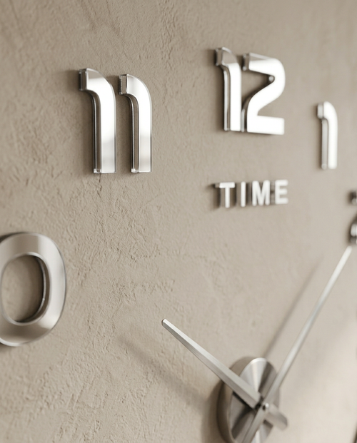 3D Acrylic Wall Clock — close detail of raised acrylic numerals and their shadows