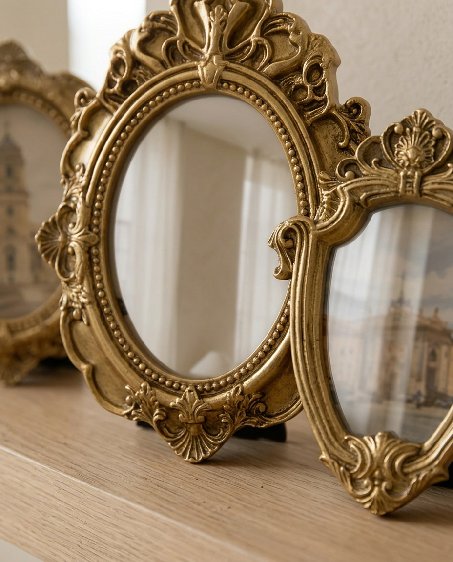 Miniature Photo Frames (Set of 5) — close detail of two overlapping frames and moulding