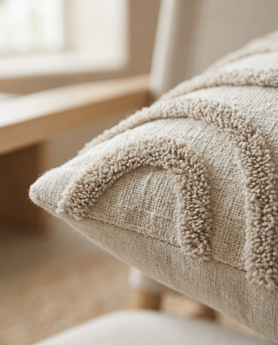 Chenille Geometric Cushion Cover — close detail of the raised geometric weave