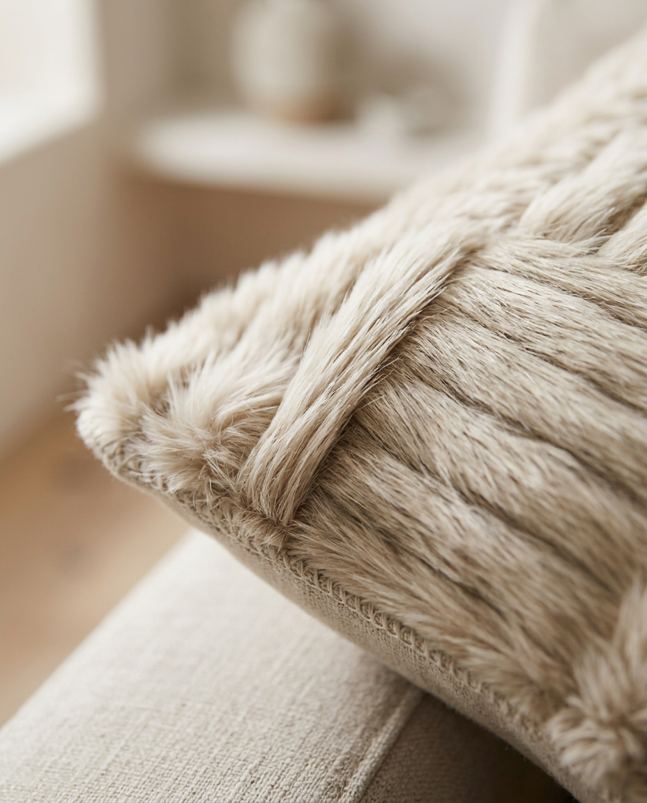 Faux Fur Cushion Cover — close detail of the long faux fur pile